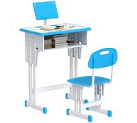HOMCOM Bureau et chaise pour enfant avec support de lecture, casier, crochet et porte stylo - hauteur réglable - 60 x 45 x 90-102 cm - bleu Descriptions Longues:Émerveillez vos enfants et installez ce