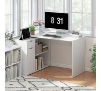HOMCOM Bureau flexible, Armoire à deux niveaux, Tiroir, Étagères ouvertes, Panneau de particules, Blanc