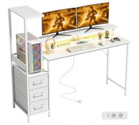 HOMCOM Bureau Gaming avec Support CPU réglable réversible et LED, 147 x 47 cm Poste Gaming avec Station de Recharge, Support pour Moniteur, 3 tiroirs en Tissu, pour la Maison, Le Bureau ou Le Studio,