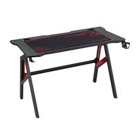 HOMCOM Bureau Gaming Bureau Gamer Bureau Informatique Bracket Casque Porte-gobelet Passe-câbles Tapis de Souris Inclus métal MDF Texture Fibre Carbone Rouge Noir