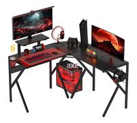 HOMCOM Bureau gaming d'angle bureau gamer bureau informatique bracket casque porte-gobelet étagère écran réglable métal panneaux texture carbone noir Noir