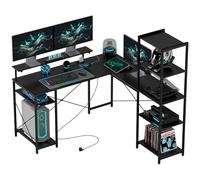 HOMCOM Bureau Gaming en Forme de L, 137 x 140 x 139,5 cm, Noir