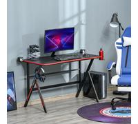 HOMCOM Bureau gaming racing bureau gamer bureau informatique bracket supports casque enceintes porte-gobelet métal plateau MDF texture carbone rouge noir Ce superbe bureau gaming racing avec élégante