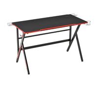 HOMCOM Bureau Gaming Racing Bureau Gamer Supports Casque Métal Rouge Noir | Bureau Informatique, Bracket Supports Enceintes, Porte-Gobelet, Plateau MDF Texture Carbone