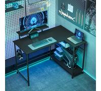 HOMCOM Bureau gaming réversible, bureau gaming d'angle, support pour écran, étagère en maille réglable, 114,5x82x91,5cm, noir