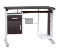 HOMCOM bureau informatique 100x52x75cm Noyer noir, Blanc, Argent