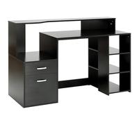 HOMCOM Bureau Informatique avec 2 tiroirs, Bureau avec Rangement, 137 x 55 x 92 cm, étagères Ouvertes et Tablette d'imprimante, Style Moderne, Table d'ordinateur pour Chambre, Studio, Noir