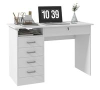 HOMCOM Bureau Informatique avec 5 Tiroirs 110x50cm Blanc | Bureau avec Rangement, Étagère Ouverte, Tiroir Verrouillable, Large Plateau, Table Informatique, pour Salon, Petit Espace