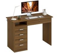 HOMCOM Bureau Informatique avec 5 Tiroirs 110x50cm Noyer Foncé | Bureau avec Rangement, Étagère Ouverte, Tiroir Verrouillable, Large Plateau, Table Informatique, pour Salon, Petit Espace