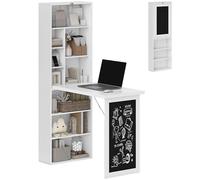 HOMCOM Bureau Informatique Pliable, Bureau avec Bibliothèque, Poste de Travail, Tableau Noir, 9 Compartiments Ouverts et Étagère Réglable, Table d'Ordinateur pour Chambre, 98x51x153cm, Blanc