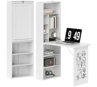Bureau avec rangement - HOMCOM - pliable - bibliothèque poste de travail tableau blanc étagère réglable - MDF - 98x51x153cm - blanc