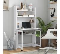 HOMCOM Bureau informatique avec étagères de rangement plateau rabattable 2 roulettes pour chambre salon 80 x 69 x 153 cm blanc