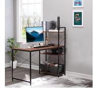 HOMCOM Bureau d'angle design industriel – 3 étagères, panneaux aspect noyer, métal noir