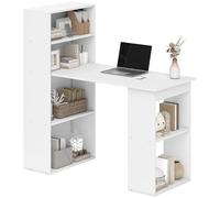 HomCom - Bureau informatique (table ordinateur) - 6 compartiments ouverts - Bois - 120x55x120 cm - Blanc