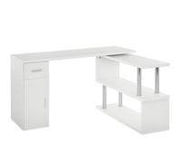 HOMCOM Bureau informatique bureau d'angle avec rangement table angulaire avec étagères, placard, tiroir blanc