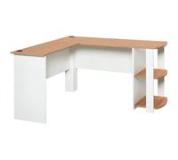 HOMCOM Bureau Informatique Bureau d'angle Contemporain avec étagères en Panneaux de Particules idéal pour Maison dortoir 136 x 130 x 72 cm Bicolore Imitation Noyer Clair Blanc