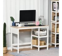 HOMCOM Bureau Informatique multimédia dim. 110L x 48l x 76H cm 2 étagères latérales MDF E1 chêne Clair Blanc