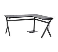 HOMCOM Bureau d'angle informatique design contemporain 155L x 130l x 76H cm MDF acier noir