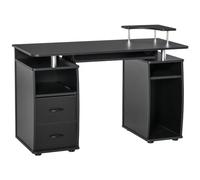 HOMCOM Bureau Informatique Étagères et Tiroir - 120 x 50 x 85 cm Noir | Bureau d'Ordinateur avec Rangement, Support Imprimant et Clavier, Table d'Étude pour Chambre