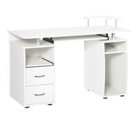HOMCOM Bureau Informatique Étagères et Tiroir 120 x 55 x 85 cm Blanc | Bureau d'Ordinateur avec Rangement Support Imprimant et Clavier, Table d'Étude pour Chambre