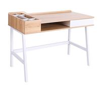Bureau informatique multi-rangement métal blanc aspect chêne clair
