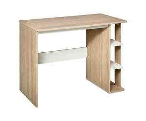 HOMCOM Bureau informatique multimédia 3 étagères Style simple et moderne 100L x 44l x 74H cm imitation chêne clair avec veinage, blanc Aosom France