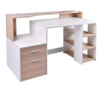 HOMCOM Bureau Informatique multimédia Design Multi-rangements 137 L x 55 l x 92 H cm chêne Blanc Beige G