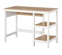 HOMCOM Bureau Informatique multimédia dim. 110L x 48l x 76H cm 2 étagères latérales MDF E1 chêne Clair Blanc