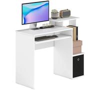 Bureau Informatique Multimédia Étagères Tablette Clavier Panier Noir Panneaux Particules Blanc Blanc