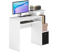 HomCom Bureau informatique multimédia étagères tablette clavier panier Noir/Blanc 100x40x86,6 cm