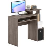 Bureau Informatique Multimédia Étagères Tablette Clavier Panier Noir Panneaux Particules Gris Gris