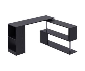 Homcom Bureau informatique multimédia modulable design contemporain zig zag bibliothèque intégrée panneaux particules noir métal aosom france