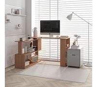 HOMCOM Bureau Informatique PC d'Angle avec Design en L Pivotant à 5 Étagères pour Maison et Bureau, Table de Salle à Manger en Bois, 120x110x74.5 cm
