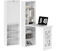 HOMCOM Bureau Informatique Pliable, Bureau avec bibliothèque, Poste de Travail, Tableau Blanc, 9 Compartiments Ouverts et étagère réglable, Table d'ordinateur pour Chambre, 98x51x153cm, Blanc