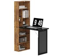 HOMCOM Bureau Informatique Pliable, Bureau avec bibliothèque, Poste de Travail, Tableau Noir, 9 Compartiments Ouverts et étagère réglable, Table d'ordinateur pour Chambre, Studio, 98x51x153cm, Marron