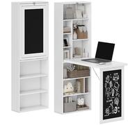 HOMCOM Bureau Informatique Pliable, Bureau avec bibliothèque, Poste de Travail, Tableau Noir, 9 Compartiments Ouverts et étagère réglable, Table d'ordinateur pour Chambre, 98x51x153cm, Blanc