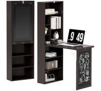 HOMCOM Bureau Informatique Pliable, Bureau avec bibliothèque, Poste de Travail, Tableau Noir, 9 Compartiments Ouverts et étagère réglable, Table d'ordinateur pour Chambre, 98x51x153cm, Marron