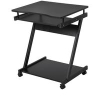 HOMCOM Bureau Informatique Roulant Bureau Mobile Table d'Ordinateur Noir | Tablette Coulissante Clavier + Étagère