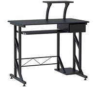 HOMCOM Bureau Informatique Table d'Ordinateur avec Rangement Multifonctionnel Bureau Noir en Bois 90 x 50 x 100 cm