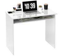 HOMCOM Bureau Informatique Table d'ordinateur Sobre épuré Compact avec 1 étagère, Panneaux de Particules, dim. 90l x 50P x 74H cm, Blanc laqué