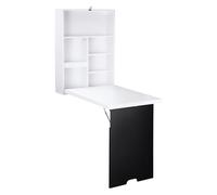 HOMCOM Bureau mural pliable avec tableau, 5 compartiments, bureau d'ordinateur pliable pour bureau, blanc + noir, 60 x 94,5 x 147 cm