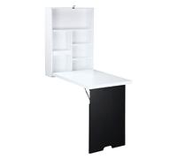 HomCom – Bureau mural pliable, table rabattable suspendue, étagère MDF, tableau craie, blanc