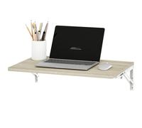 HOMCOM Bureau mural pliant, table pliante 60x40 cm, bureau flottant gain de place avec coins arrondis, pour home office, salon, chambre, cuisine, chêne