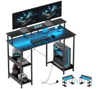 HOMCOM Bureau Ordinateur réversible étagères Prises 120x50cm Noir