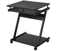 HOMCOM Bureau Informatique Roulant - Bureau Mobile - Table d'ordinateur - Tablette coulissante Clavier + étagère - Noir