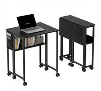 HOMCOM Bureau pliable avec étagère de rangement et sac, 63 cm, bureau d'ordinateur pliable pour petits espaces, table d'écriture à roulettes pour bureau à domicile, chambre à coucher, montage facile