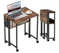 HOMCOM Bureau Pliable avec étagère de Rangement et Sac, 63 cm, Bureau d'ordinateur Pliable pour Petits espaces, Table d'écriture à roulettes pour Bureau à Domicile, Chambre à Coucher, Montage Facile