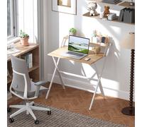 HOMCOM Bureau Pliable avec Étagère pour Moniteur, 81,5x62x86,5 cm, Bois et Blanc