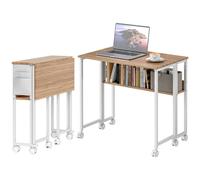 HOMCOM Bureau pliable, convertible en table d'appoint, étagère ouverte, bois naturel