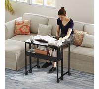 HOMCOM Bureau Pliable Gain de Place à Rabat avec Étagère, Poche de Rangement et Roulettes, Noir